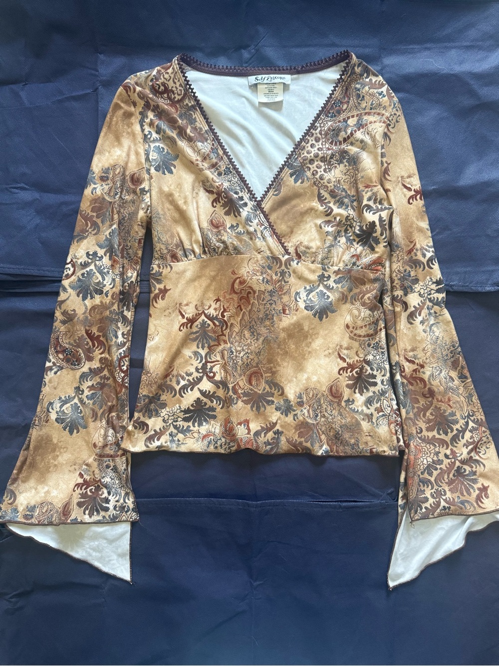 Self Esteem Gold Paisley Wrap-Style Long Sleeve Tunic